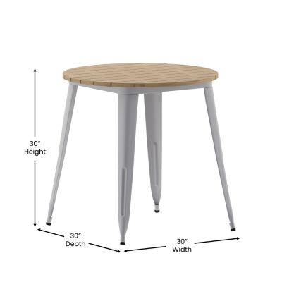 Image showing  Declan Commercial Grade Indoor/Outdoor Dining Table, 30 in. Round All Weather Poly Resin Top with Steel Base