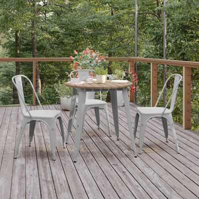 Image showing  Declan Commercial Grade Indoor/Outdoor Dining Table, 30 in. Round All Weather Poly Resin Top with Steel Base