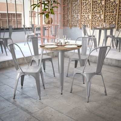 Image showing 5 th Flash Furniture Declan Commercial Grade Indoor/Outdoor Dining Table, 30 in. Round All Weather Poly Resin Top with Steel Base