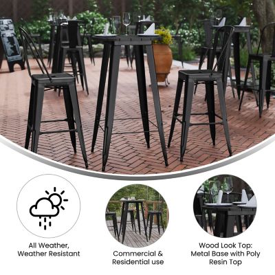 Image showing  Declan Commercial Indoor/Outdoor All-Weather Poly Resin Round Bar Top Table with Steel Base, 23.75 in.