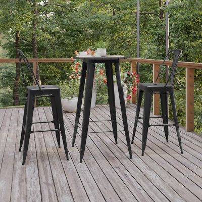 Image showing  Declan Commercial Indoor/Outdoor All-Weather Poly Resin Round Bar Top Table with Steel Base, 23.75 in.