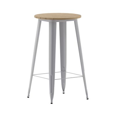 Image showing  Declan Commercial Indoor/Outdoor All-Weather Poly Resin Round Bar Top Table with Steel Base, 23.75 in.