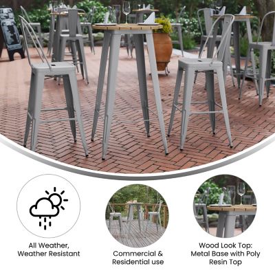 Image showing  Declan Commercial Indoor/Outdoor All-Weather Poly Resin Round Bar Top Table with Steel Base, 23.75 in.