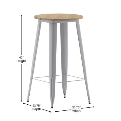 Image showing  Declan Commercial Indoor/Outdoor All-Weather Poly Resin Round Bar Top Table with Steel Base, 23.75 in.