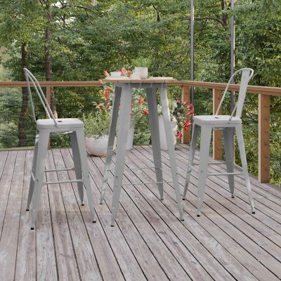 Image showing  Declan Commercial Indoor/Outdoor All-Weather Poly Resin Round Bar Top Table with Steel Base, 23.75 in.