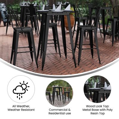 Image showing  Declan Commercial Indoor/Outdoor Bar Top Table, 30 in. Round All Weather Poly Resin Top with Steel base