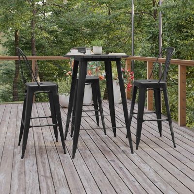 Image showing  Declan Commercial Indoor/Outdoor Bar Top Table, 30 in. Round All Weather Poly Resin Top with Steel base