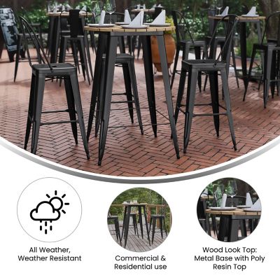 Image showing 2 th Flash Furniture Declan Commercial Indoor/Outdoor Bar Top Table, 30 in. Round All Weather Poly Resin Top with Steel base