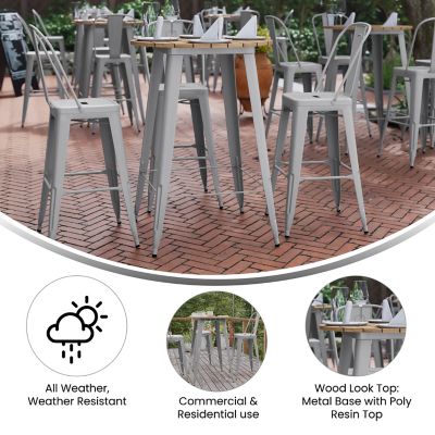 Image showing  Declan Commercial Indoor/Outdoor Bar Top Table, 30 in. Round All Weather Poly Resin Top with Steel base