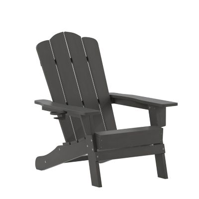 Flash Furniture Newport Adirondack Chair with Cup Holder, Weather Resistant HDPE Adirondack Chair