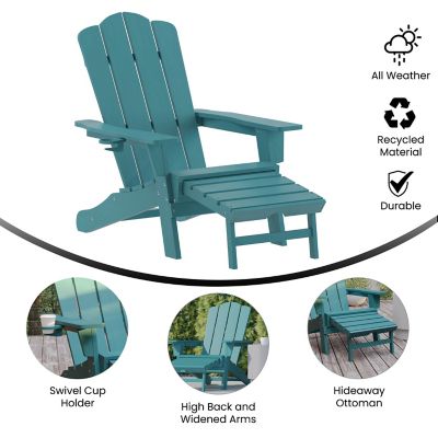 Image showing  Newport HDPE Adirondack Chair with Cup Holder and Pull Out Ottoman, All-Weather HDPE Indoor/Outdoor Lounge Chair