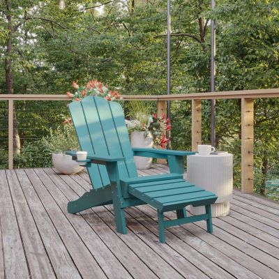 Image showing  Newport HDPE Adirondack Chair with Cup Holder and Pull Out Ottoman, All-Weather HDPE Indoor/Outdoor Lounge Chair