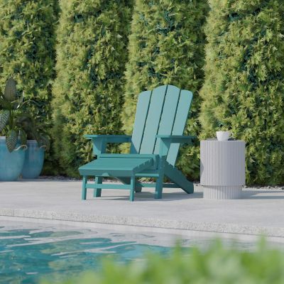 Image showing  Newport HDPE Adirondack Chair with Cup Holder and Pull Out Ottoman, All-Weather HDPE Indoor/Outdoor Lounge Chair