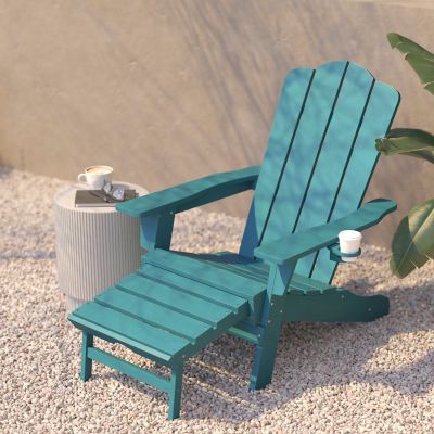 Image showing  Newport HDPE Adirondack Chair with Cup Holder and Pull Out Ottoman, All-Weather HDPE Indoor/Outdoor Lounge Chair