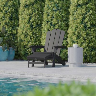 Image showing  Newport HDPE Adirondack Chair with Cup Holder and Pull Out Ottoman, All-Weather HDPE Indoor/Outdoor Lounge Chair