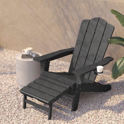 Image showing  Newport HDPE Adirondack Chair with Cup Holder and Pull Out Ottoman, All-Weather HDPE Indoor/Outdoor Lounge Chair