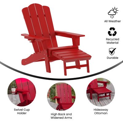 Image showing  Newport HDPE Adirondack Chair with Cup Holder and Pull Out Ottoman, All-Weather HDPE Indoor/Outdoor Lounge Chair