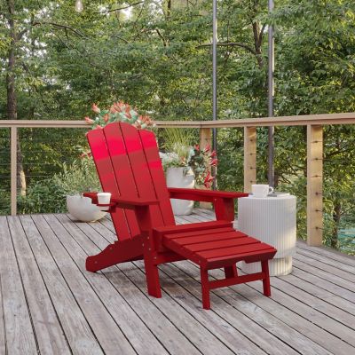 Image showing  Newport HDPE Adirondack Chair with Cup Holder and Pull Out Ottoman, All-Weather HDPE Indoor/Outdoor Lounge Chair