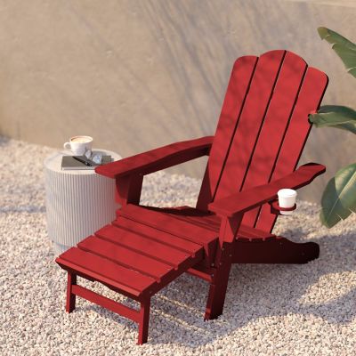 Image showing  Newport HDPE Adirondack Chair with Cup Holder and Pull Out Ottoman, All-Weather HDPE Indoor/Outdoor Lounge Chair