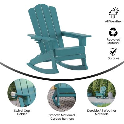Image showing  Newport HDPE Adirondack Chair with Cup Holder and Pull Out Ottoman, All-Weather HDPE Indoor/Outdoor Chair