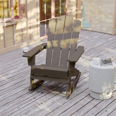 Image showing 1 th Flash Furniture Newport HDPE Adirondack Chair with Cup Holder and Pull Out Ottoman, All-Weather HDPE Indoor/Outdoor Chair
