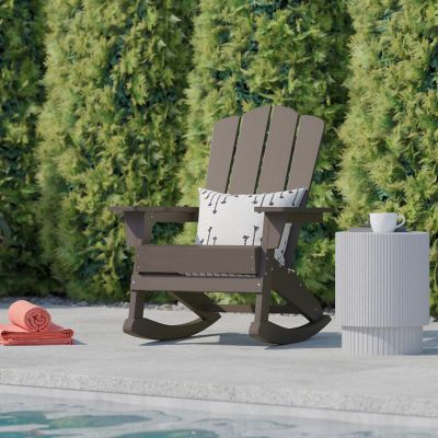 Image showing 2 th Flash Furniture Newport HDPE Adirondack Chair with Cup Holder and Pull Out Ottoman, All-Weather HDPE Indoor/Outdoor Chair