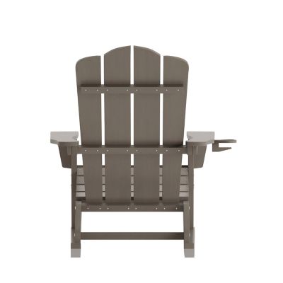 Image showing 4 th Flash Furniture Newport HDPE Adirondack Chair with Cup Holder and Pull Out Ottoman, All-Weather HDPE Indoor/Outdoor Chair