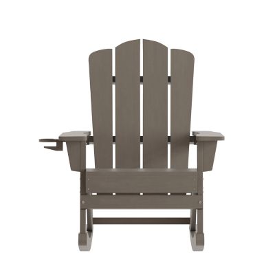 Image showing 6 th Flash Furniture Newport HDPE Adirondack Chair with Cup Holder and Pull Out Ottoman, All-Weather HDPE Indoor/Outdoor Chair