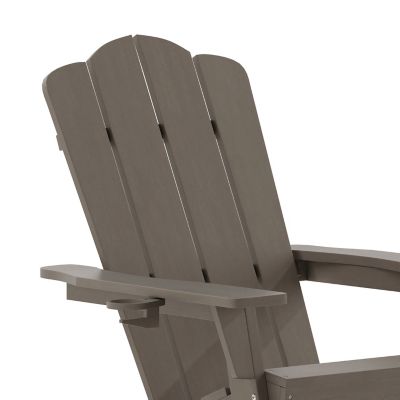 Image showing 7 th Flash Furniture Newport HDPE Adirondack Chair with Cup Holder and Pull Out Ottoman, All-Weather HDPE Indoor/Outdoor Chair