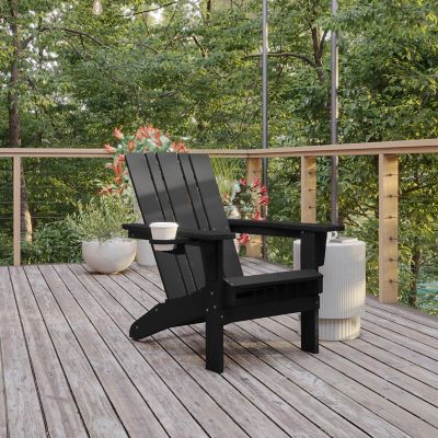 Flash Furniture Halifax Adirondack Chair with Cup Holder, Weather Resistant HDPE Adirondack Chair