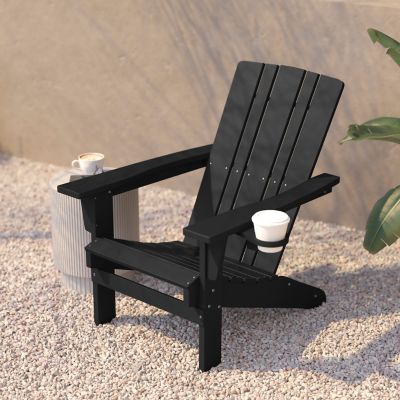Image showing  Halifax Adirondack Chair with Cup Holder, Weather Resistant HDPE Adirondack Chair