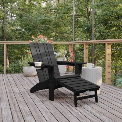 Flash Furniture Halifax HDPE Adirondack Chair with Cup Holder and Pull Out Ottoman, All-Weather HDPE Indoor/Outdoor Lounge Chair