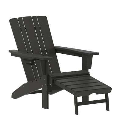 Image showing  Halifax HDPE Adirondack Chair with Cup Holder and Pull Out Ottoman, All-Weather HDPE Indoor/Outdoor Lounge Chair