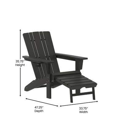 Image showing  Halifax HDPE Adirondack Chair with Cup Holder and Pull Out Ottoman, All-Weather HDPE Indoor/Outdoor Lounge Chair