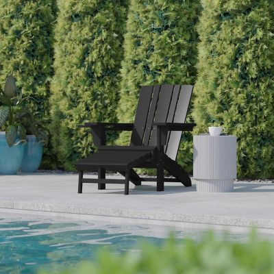 Image showing  Halifax HDPE Adirondack Chair with Cup Holder and Pull Out Ottoman, All-Weather HDPE Indoor/Outdoor Lounge Chair