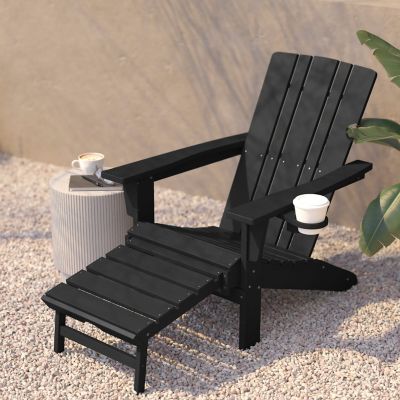 Image showing 5 th Flash Furniture Halifax HDPE Adirondack Chair with Cup Holder and Pull Out Ottoman, All-Weather HDPE Indoor/Outdoor Lounge Chair