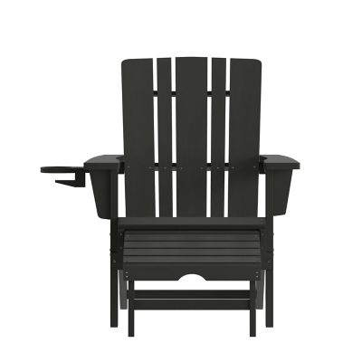 Image showing 9 th Flash Furniture Halifax HDPE Adirondack Chair with Cup Holder and Pull Out Ottoman, All-Weather HDPE Indoor/Outdoor Lounge Chair