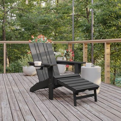 Flash Furniture Halifax HDPE Adirondack Chair with Cup Holder and Pull Out Ottoman, All-Weather HDPE Indoor/Outdoor Lounge Chair