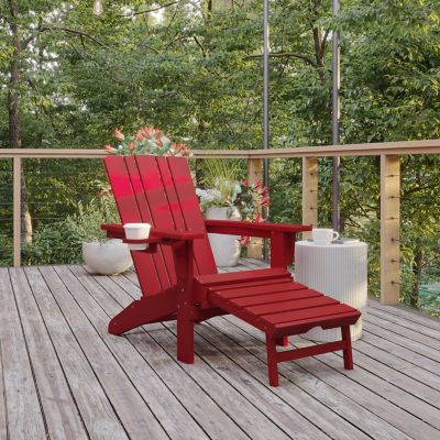 Flash Furniture Halifax HDPE Adirondack Chair with Cup Holder and Pull Out Ottoman, All-Weather HDPE Indoor/Outdoor Lounge Chair