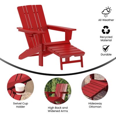 Image showing  Halifax HDPE Adirondack Chair with Cup Holder and Pull Out Ottoman, All-Weather HDPE Indoor/Outdoor Lounge Chair