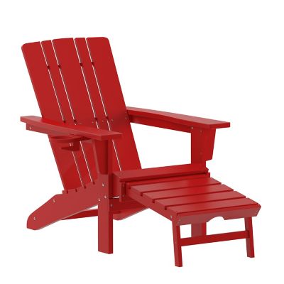Image showing  Halifax HDPE Adirondack Chair with Cup Holder and Pull Out Ottoman, All-Weather HDPE Indoor/Outdoor Lounge Chair