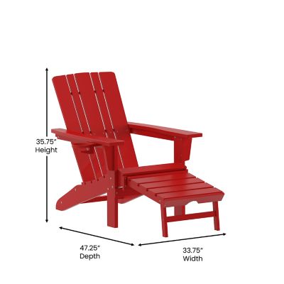 Image showing  Halifax HDPE Adirondack Chair with Cup Holder and Pull Out Ottoman, All-Weather HDPE Indoor/Outdoor Lounge Chair