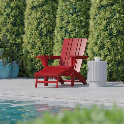 Image showing  Halifax HDPE Adirondack Chair with Cup Holder and Pull Out Ottoman, All-Weather HDPE Indoor/Outdoor Lounge Chair