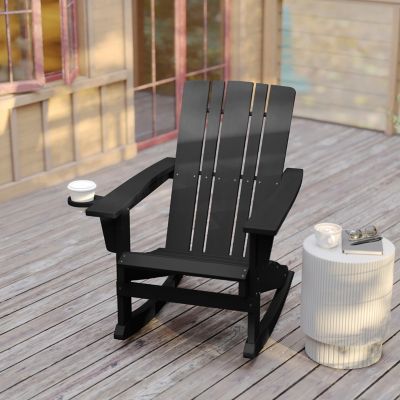 Image showing  Halifax HDPE Adirondack Chair with Cup Holder and Pull Out Ottoman, All-Weather HDPE Indoor/Outdoor Chair