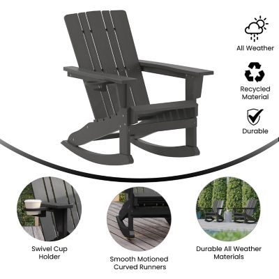 Image showing  Halifax HDPE Adirondack Chair with Cup Holder and Pull Out Ottoman, All-Weather HDPE Indoor/Outdoor Chair