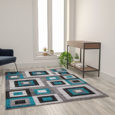 Flash Furniture Gideon Collection Geometric Olefin Area Rug with Cotton Backing, Living Room, Bedroom