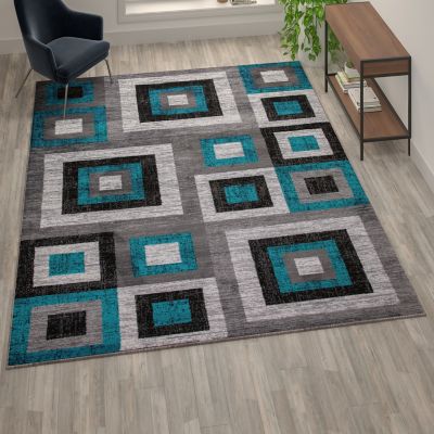 Flash Furniture Gideon Collection Geometric Olefin Area Rug with Cotton Backing, Living Room, Bedroom