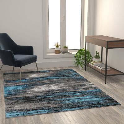 Image showing  Rylan Collection Abstract Pattern Area Rug - Olefin Rug with Jute Backing - Living Room, Bedroom, & Entryway