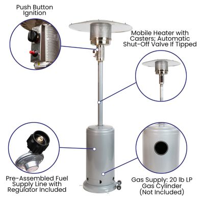Image showing  Outdoor Patio Heater, 7.5 ft. Round Steel Patio Heater, 40,000 BTUs, Silver
