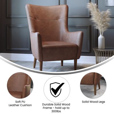 Image showing 2 th Flash Furniture Connor Traditional Wingback Accent Chair, Commercial Grade Faux Leather Upholstery and Wooden Frame and Legs